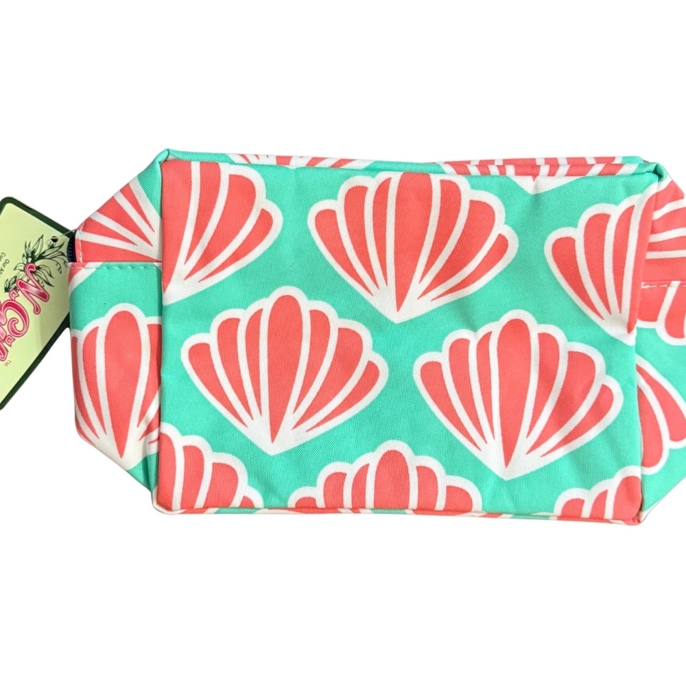 New Coral and Aqua Seashell Print Makeup Bag/Pouch